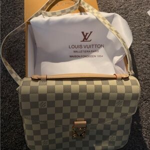 Louis Vuitton Tan and Cream Checkered Crossbody Bag